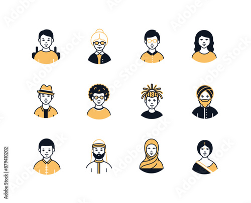 Different people - line design style icons set with editable stroke. Men and women of various ethnicities, face features, abilities, age. Diversity and equality idea