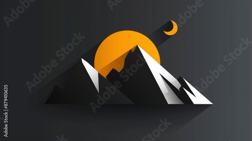  Minimalist logo featuring a mountain with a sunrise shadow, use as adventure branding and marketing, clean lines, without any background elements, vector, Adobe