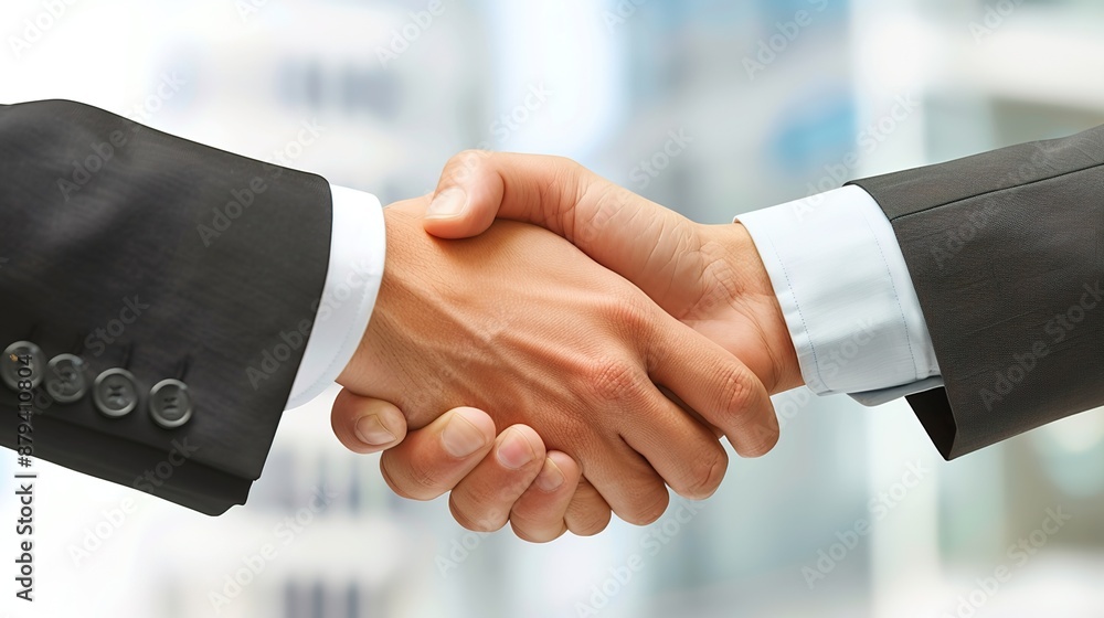 Professional Handshake in Office Setting with Copy Space on Left Professional Handshake in Office Setting with Copy Space on Left