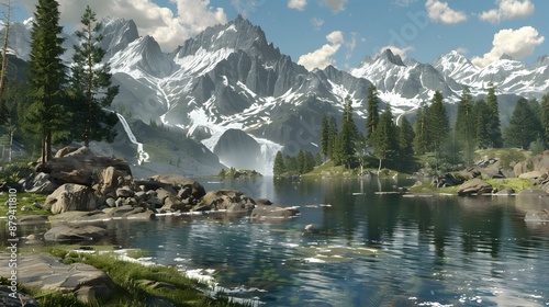 Swift mountain streams originating in the snowy peaks img photo