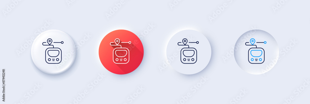 Metro line icon. Neumorphic, Red gradient, 3d pin buttons. Subway journey path sign. Underground train location symbol. Line icons. Neumorphic buttons with outline signs. Vector Metro line icon. Neumorphic, Red gradient, 3d pin buttons. Subway journey path sign. Underground train location symbol. Line icons. Neumorphic buttons with outline signs. Vector