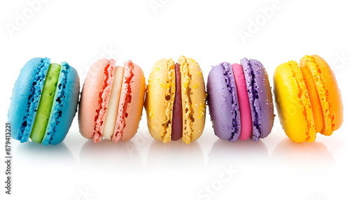 colorful macaroons isolated on white background photo