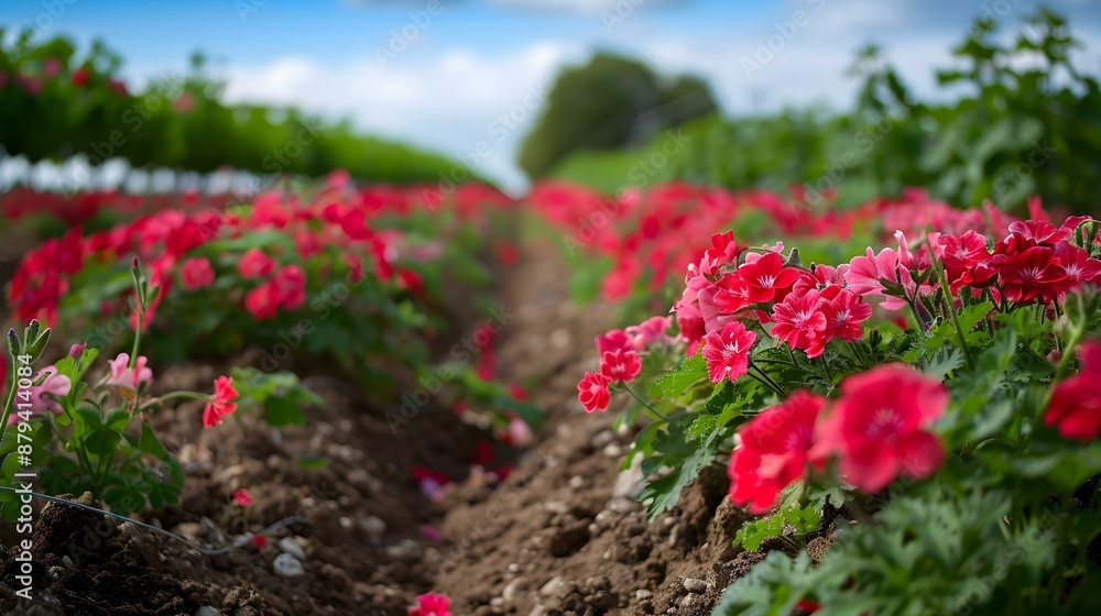 Fields of geraniums and bright red and pink img Fields of geraniums and bright red and pink img