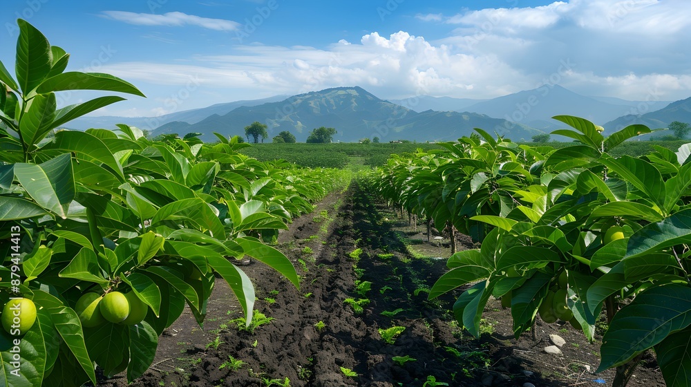 Guava fields and trees with large green fruits Guava fields and trees with large green fruits
