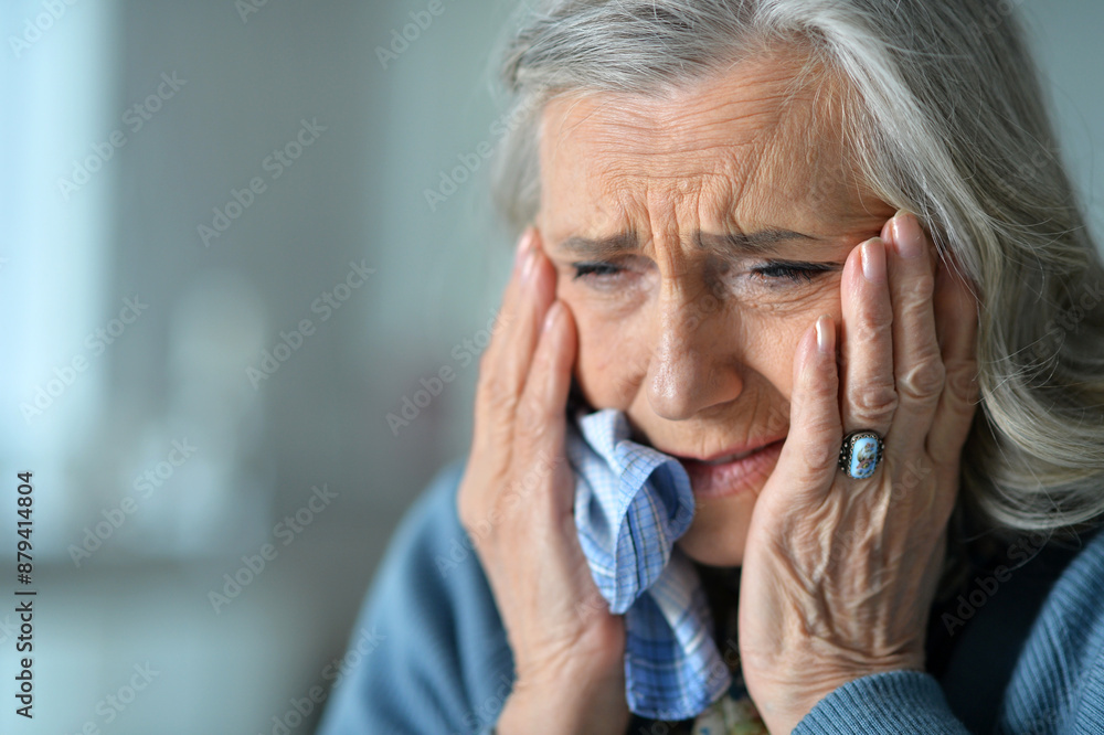 Close up portrait of a sick senior woman Close up portrait of a sick senior woman