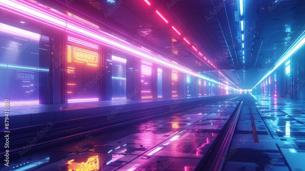 A photorealistic illustration of a futuristic cyberpunk city at night, with neon lights illuminating empty streets. A photorealistic illustration of a futuristic cyberpunk city at night, with neon lights illuminating empty streets.