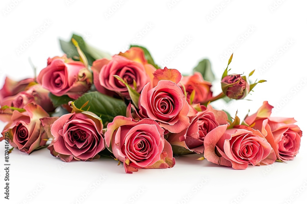 Fototapeta premium Pink roses bouquet isolated on white background