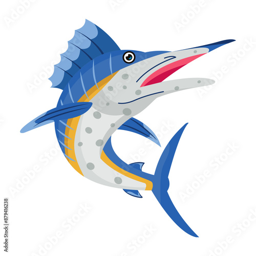 Marlin fish icon in flat style 

