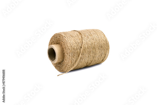 Skein of natural jute twine isolated on white background. Close up. photo