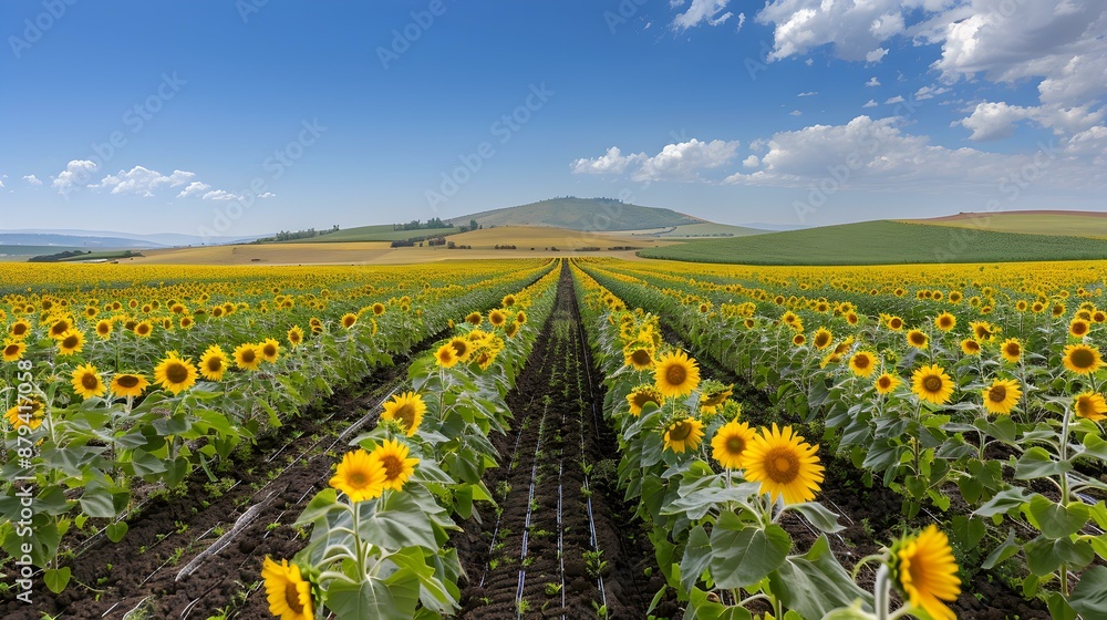 Sunflower fields yellow flowers stretch towards the sun Sunflower fields yellow flowers stretch towards the sun
