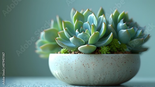 Medium Shot of a Green Succulent Plant in White Pot © Trevor