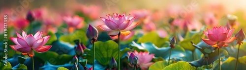 A detailed photo of a lotus flower garden with colorful blooms, representing happiness and natural beauty, Natural beauty, Lotus garden