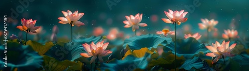 A detailed photo of a lotus flower garden with colorful blooms, representing happiness and natural beauty, Natural beauty, Lotus garden