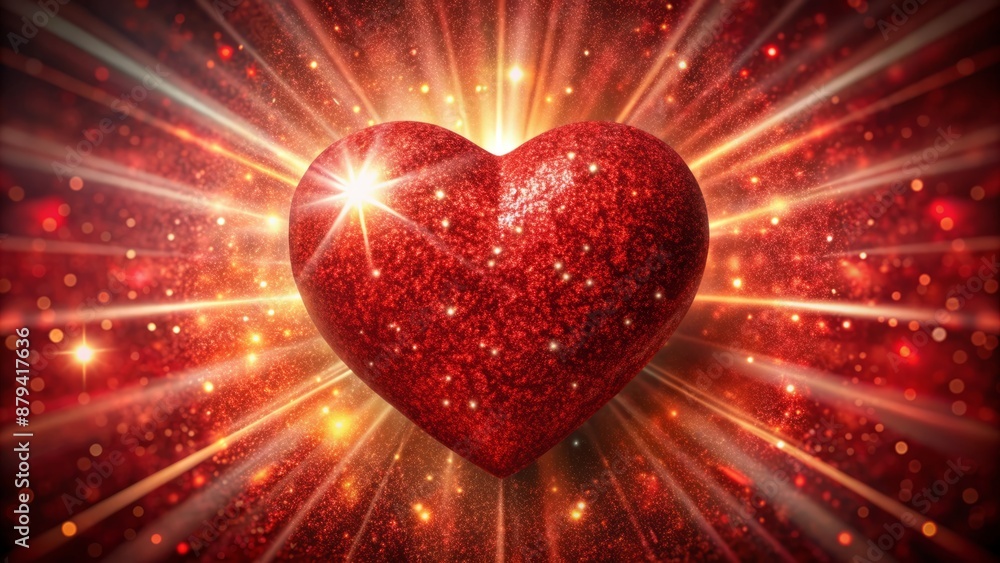 Vibrant red glittering heart surrounded by subtle light rays symbolizes love, health, and organ donation on Valentine's Day background. Vibrant red glittering heart surrounded by subtle light rays symbolizes love, health, and organ donation on Valentine's Day background.