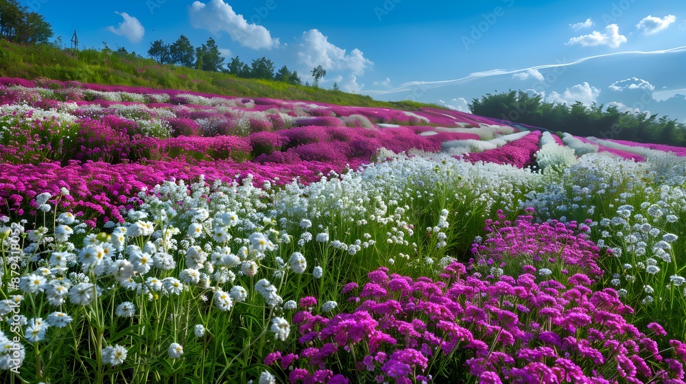 Fields of yarrow white and pink flowers grow image Fields of yarrow white and pink flowers grow image