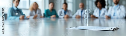 Wallpaper Mural Group of medical professionals in a meeting with patient records and stethoscope on the conference table. Healthcare teamwork concept. Torontodigital.ca