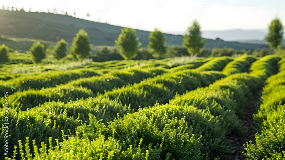 Fototapeta premium Fields of thyme green bushes with small flowers image