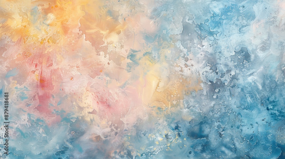 Soft blue pink and yellow colors in a picture with abstract texture resembling encaustic or watercolor and conveying a cold frosty feel of spring or winter Soft blue pink and yellow colors in a picture with abstract texture resembling encaustic or watercolor and conveying a cold frosty feel of spring or winter
