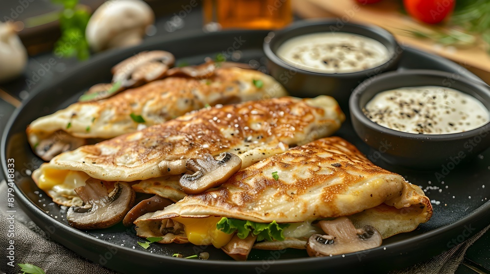 Mushroom and cheese pancakes are thin and tender picture Mushroom and cheese pancakes are thin and tender picture