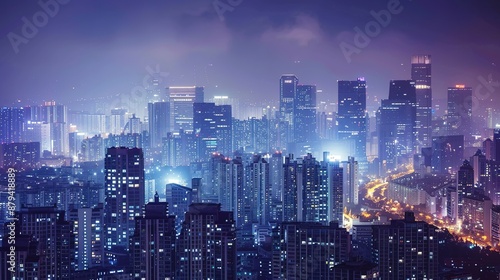 Wallpaper Mural Glowing Skyscrapers: Embracing Urban Globalization and Economic Prosperity Torontodigital.ca