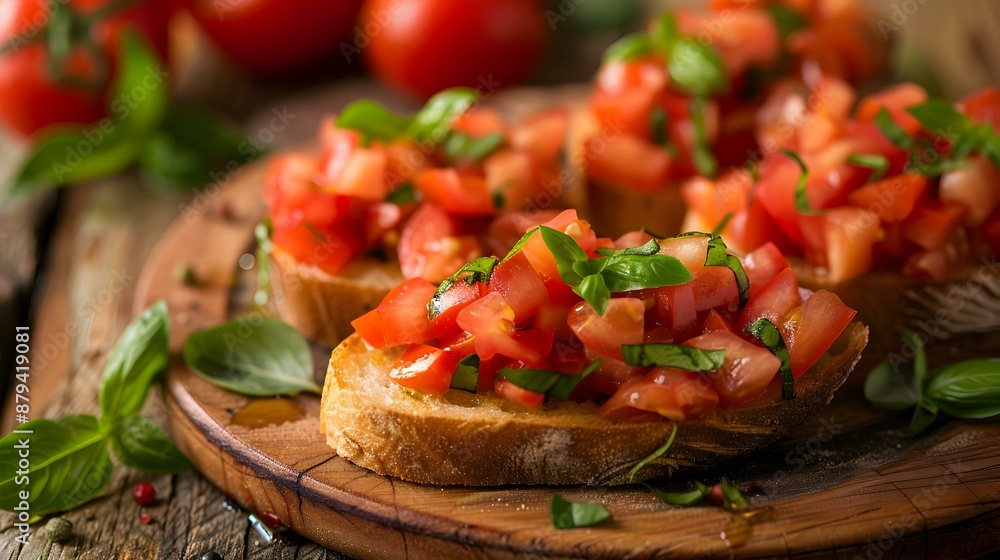 Tomato and basil bruschetta crispy slices of bread image Tomato and basil bruschetta crispy slices of bread image