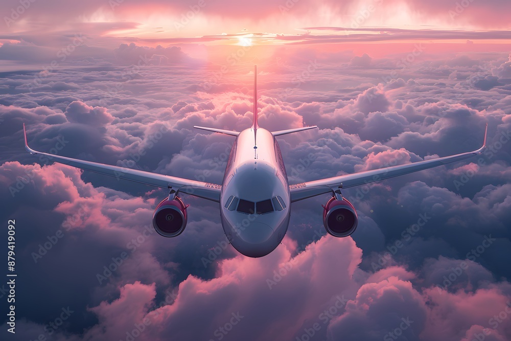 Fototapeta premium Airplane Soaring Above the Clouds at Sunset