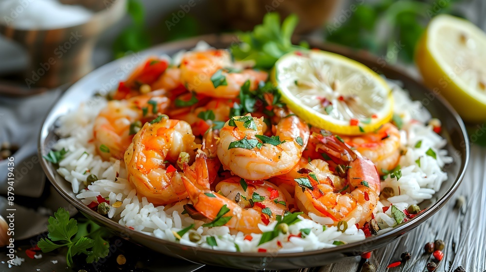 Gambas con arroz shrimp with rice cooked Gambas con arroz shrimp with rice cooked