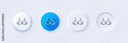 Bra brassiere line icon. Neumorphic, Blue gradient, 3d pin buttons. Breast lingerie sign. Women chest underwear symbol. Line icons. Neumorphic buttons with outline signs. Vector