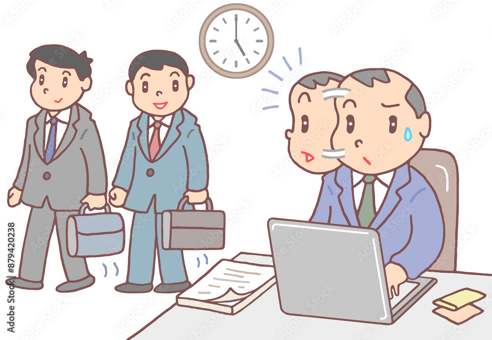 ビジネスのイラスト - 定時退社・残業・ジェネレーションギャップ・世代間ギャップ ビジネスのイラスト - 定時退社・残業・ジェネレーションギャップ・世代間ギャップ