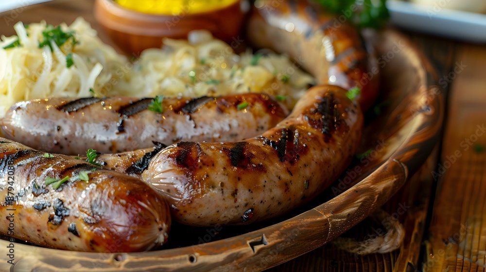 The grilled sausages are juicy and flavorful cooked The grilled sausages are juicy and flavorful cooked
