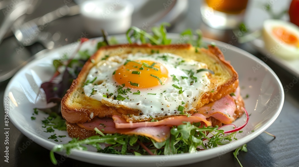 The croque madame is a crispy ham sandwich image The croque madame is a crispy ham sandwich image