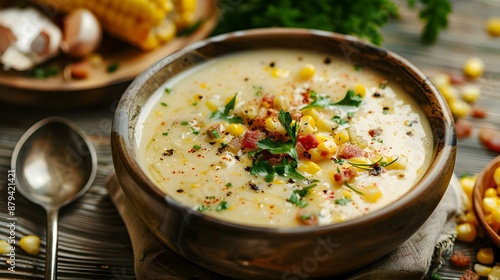 Corn soup is sweet and creamy made picture