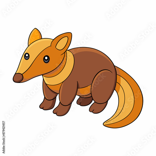 Anteater in nature. Cute kawaii mammal with long nose, trunk. Modern illustration isolated on white background.