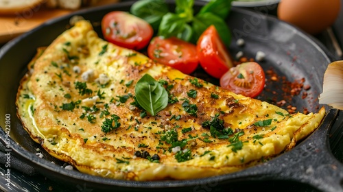 Omelet with cheese and herbs is fluffy image