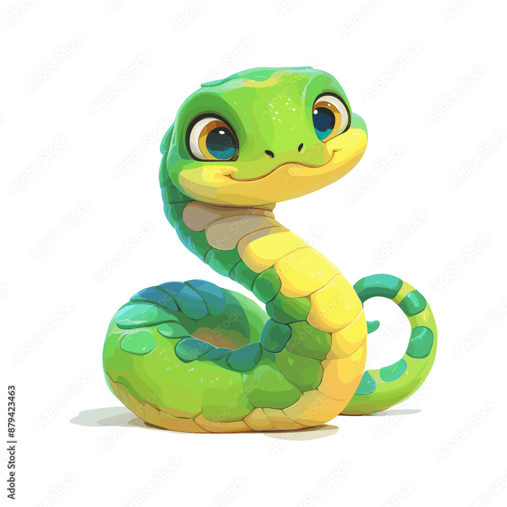 Naklejka premium Vector green snake symbol of 2025 year cute illustration sticker isolated on white background. Chinese New Year 2025. Chinese zodiac snake symbol.