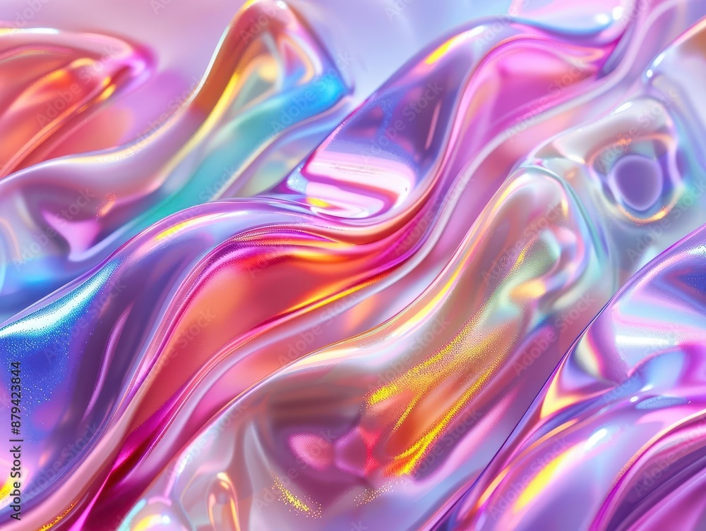 abstract 3d render of fluid organic shapes in iridescent colors smooth glossy surfaces reflect light creating a mesmerizing interplay of hues and shadows