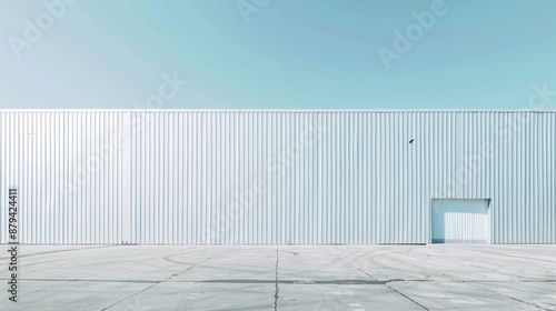 Minimalist background with a blue sky and a white warehouse wall