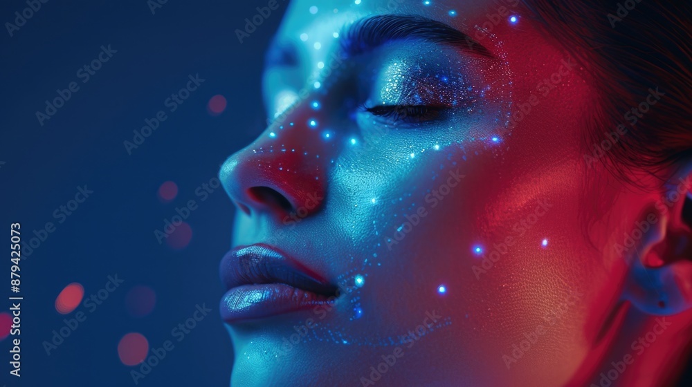 Glowing lines on the face of a beautiful woman Glowing lines on the face of a beautiful woman