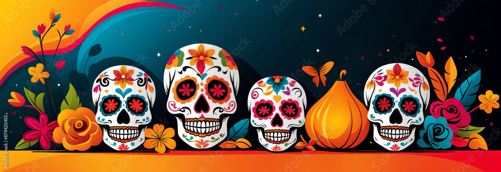 Day of the Dead. Dia de los Muertos themed banner background with empty space to enter your text Day of the Dead. Dia de los Muertos themed banner background with empty space to enter your text