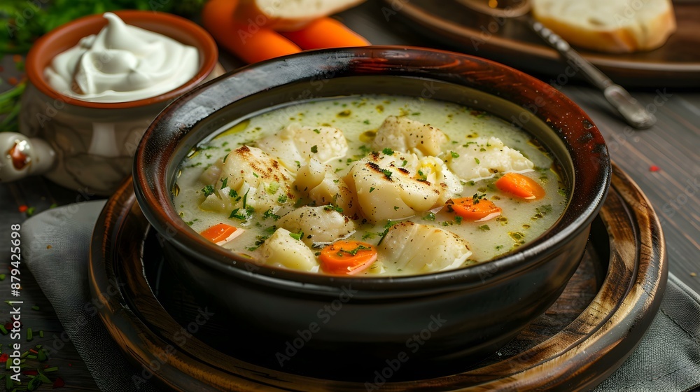 Cod soup is thick and flavorful made Cod soup is thick and flavorful made