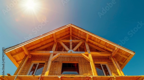 Modern wooden house under the sun photo