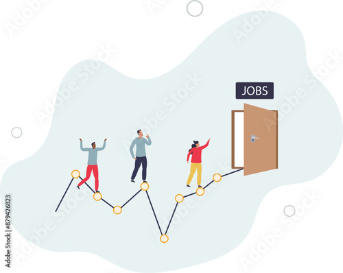 Unemployment rate or hiring position statistics or forecast, economy growth or recession,flat design.illustration with people.
