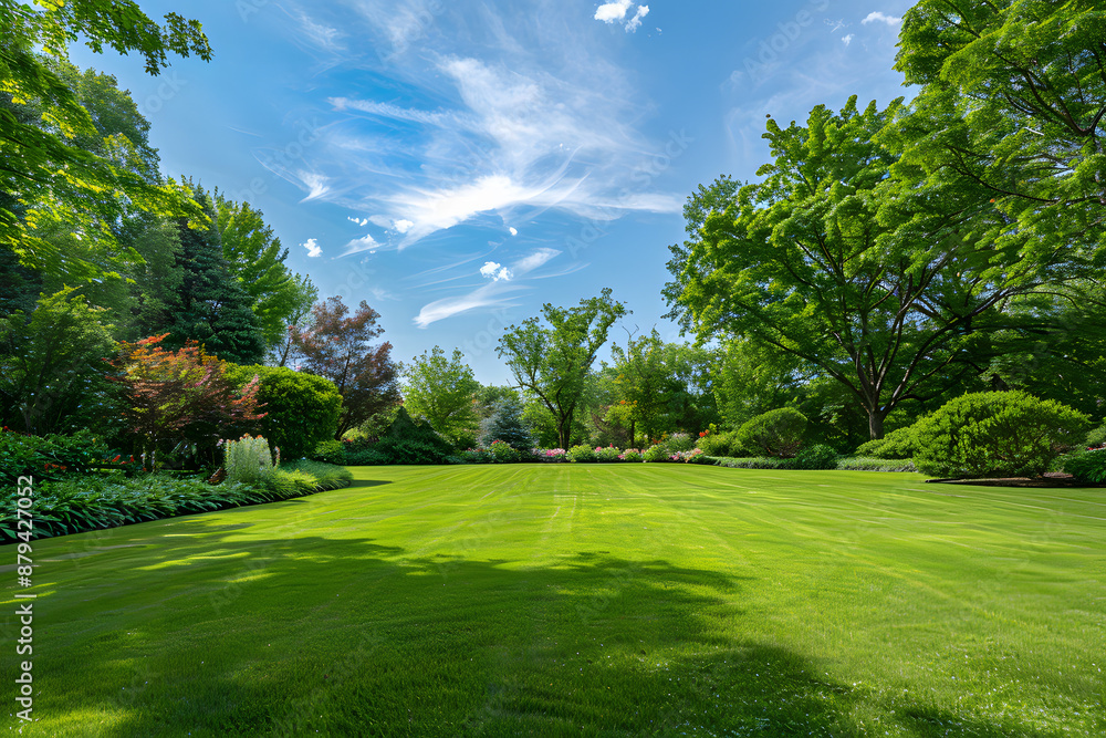 Serene Country Lawn Surrounded by Trees and Shrubs on a Summer Day Serene Country Lawn Surrounded by Trees and Shrubs on a Summer Day