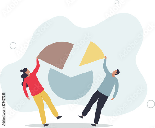 Market share percentage of industry sale, business competitor fight or battle to gain more sale concept.flat design.illustration with people.