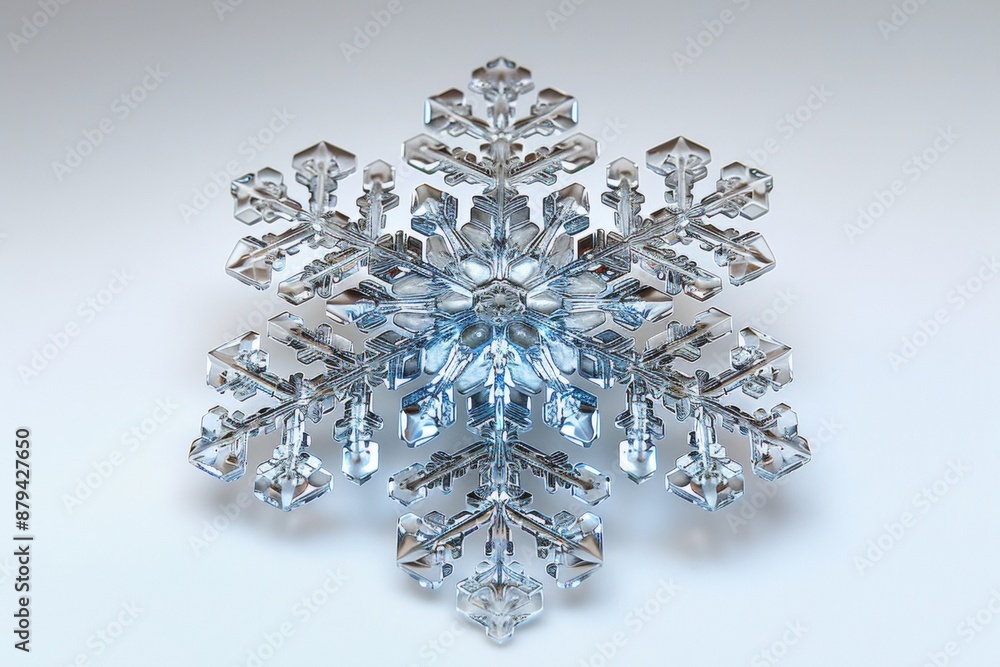Fototapeta premium Snowflake in scientific illustration style on white backdrop, emphasizing intricate details