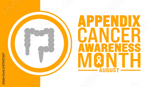 Appendix Cancer Awareness Month is observed every year in August. Holiday concept. Template for background, banner, card, poster, placard, design template with unique shapes with standard color.