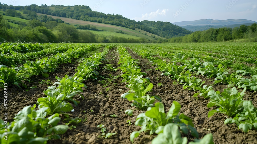 Radish fields and green bushes are neatly planted Radish fields and green bushes are neatly planted