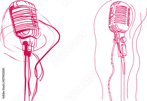 Single line drawing of a microphone isolated on a white background.
