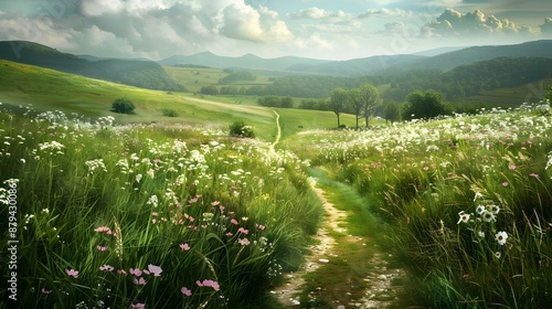 Winding paths winding around green hills img photo