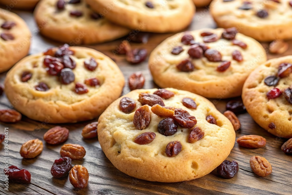 brown cookie with raisin topping on table brown cookie with raisin topping on table